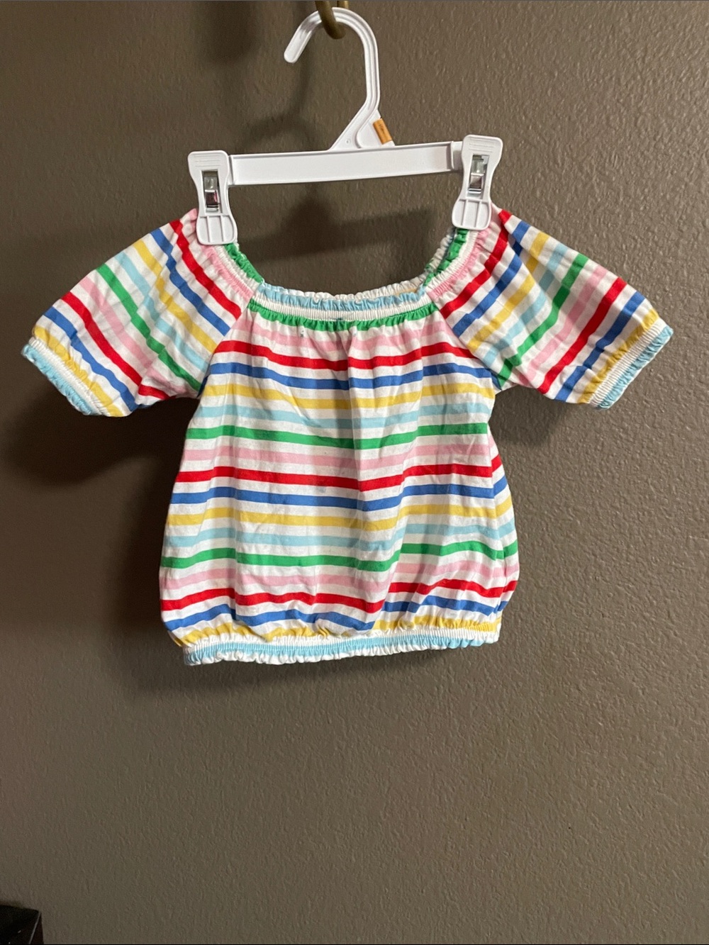 Girls' Off-Shoulder Rainbow Stripe Top - Multicolor